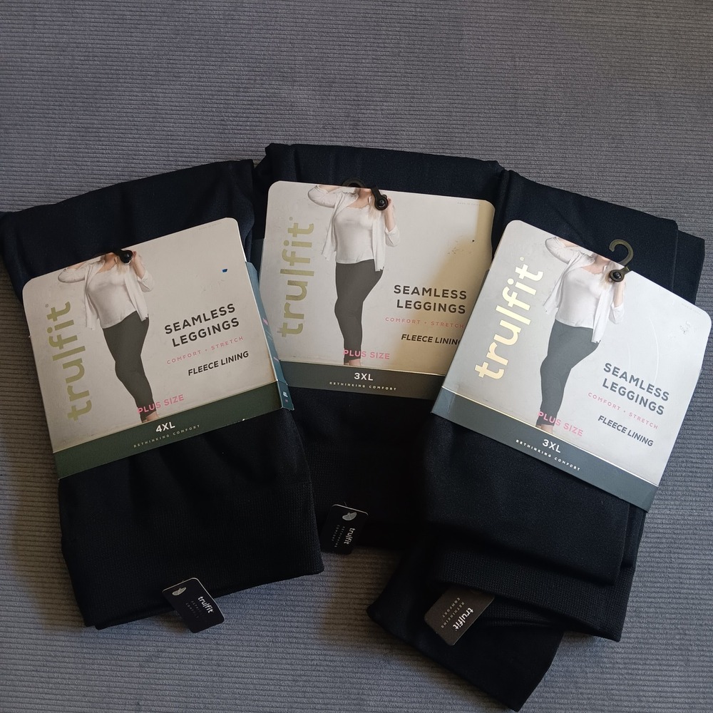 Trufit Seamless Leggings Womens TWO+3XL, 4XL Black New Fleece Lined Plus Size